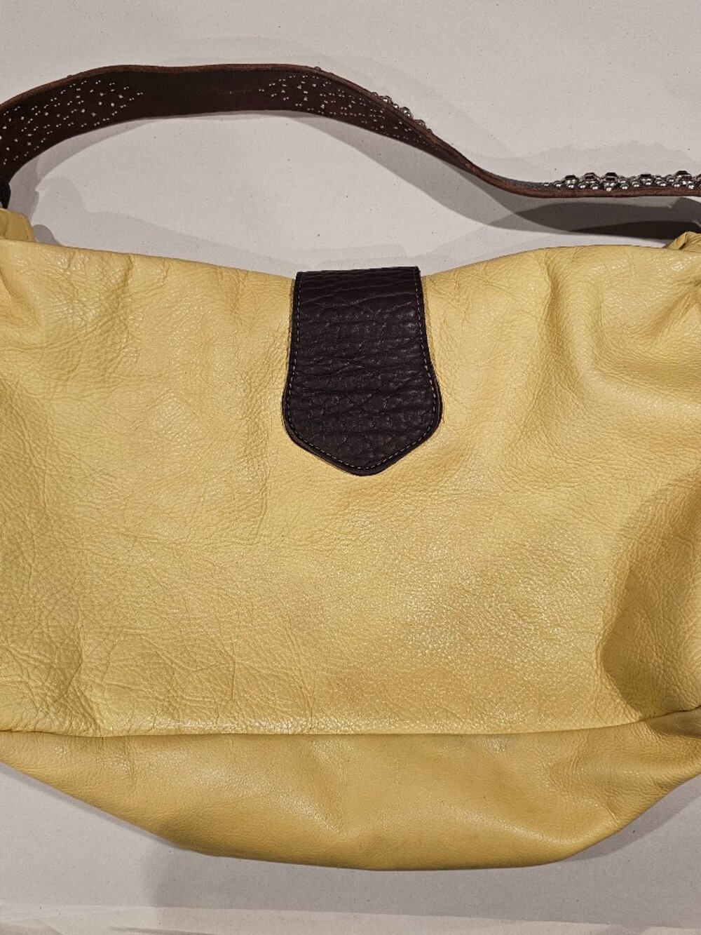 Tylie Malibu Hobo Shoulder Bag Yellow Pebbled Leather Rhinestone Strap
